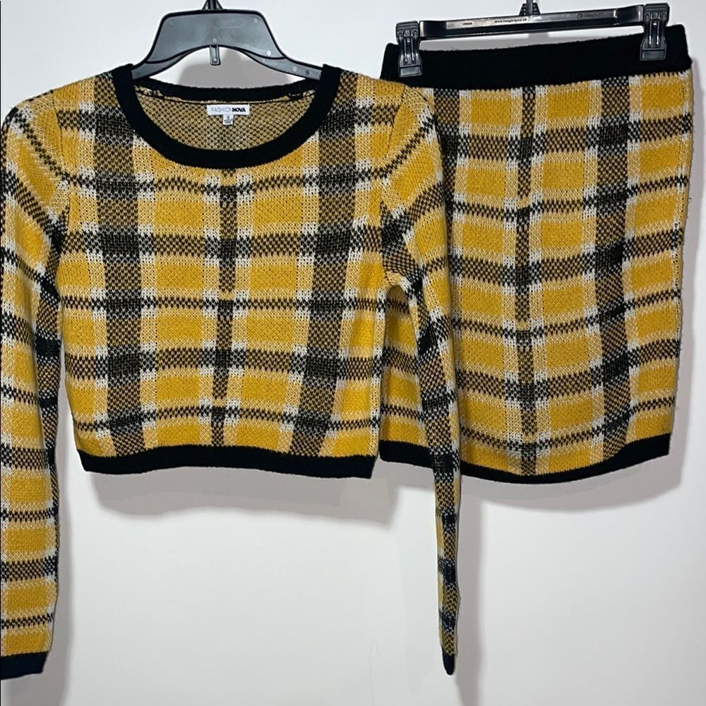 Fashion Nova Yellow Plaid Skirt Set